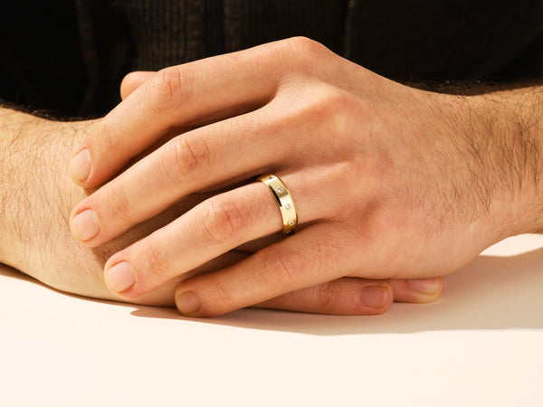 6mm Matte Brushed Beveled Edge Ten Stone Eternity Men's Engagement Ring (0.30 CT TW)