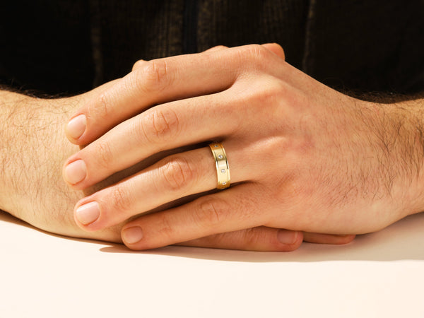 6mm Matte Brushed Drop Beveled Ten Stone Eternity Men's Engagement Ring (0.30 CT TW)