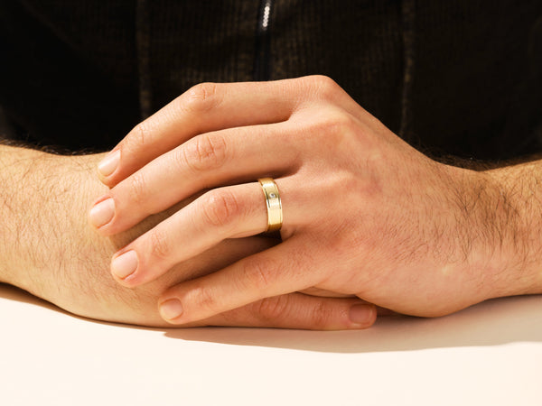 Matte Brushed Drop Beveled Flush Set Men's Engagement Ring