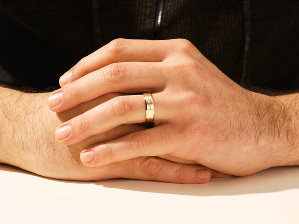 6mm Beveled Edge, Grooved and Flush Set Men's Engagement Ring