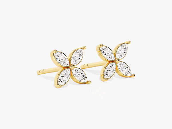 Marquise Clover Diamond Birthstone Stud Earrings in 14k Solid Gold