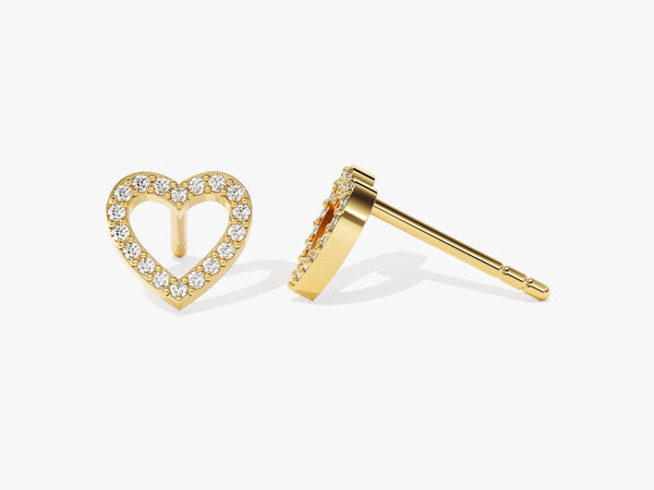 14k Gold Open Heart Mother's Diamond Stud Earrings