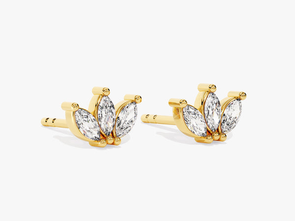 Diamond Birthstone Marquise Crown Stud Earrings in 14k Solid Gold
