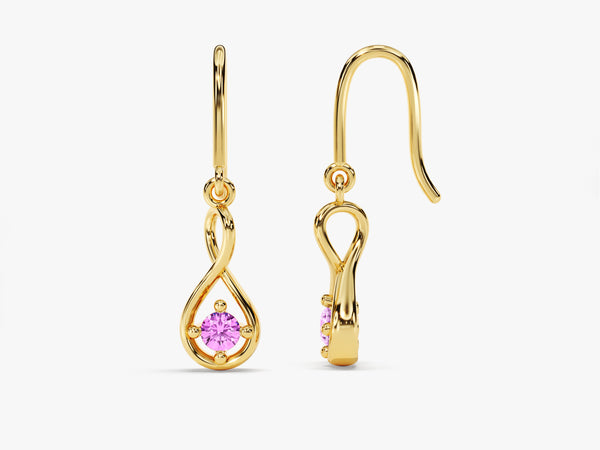 Infinity Pink Tourmaline Drop Earrings in 14k Solid Gold