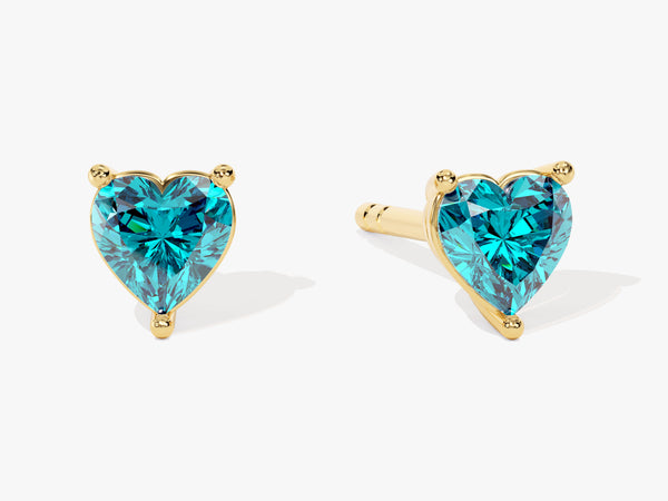Heart Cut Blue Topaz Stud Earrings in 14k Solid Gold