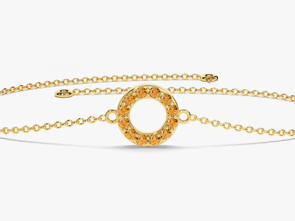 Open Circle Citrine Bracelet in 14k Solid Gold