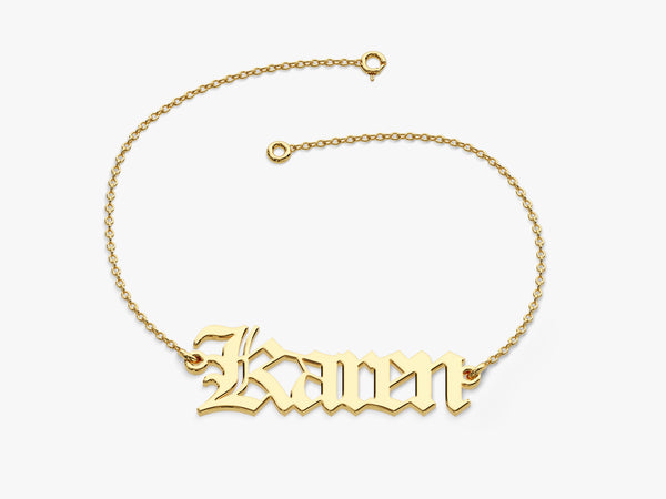 14k Solid Gold Old English Font Mother's Name Bracelet