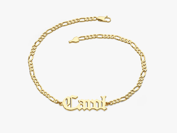 14k Solid Gold Figaro Mother's Name Bracelet