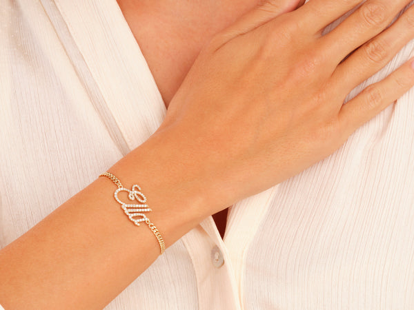 14k Solid Gold Cuban Chain Mother's Diamond Name Bracelet