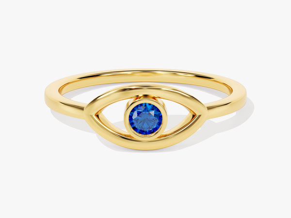 Bezel Evil Eye Sapphire Ring in 14K Solid Gold