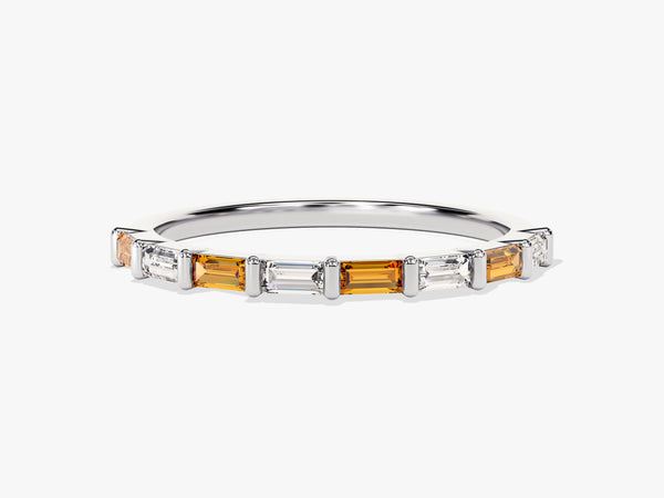Bar Set Horizontal Baguette Citrine Ring in 14K Solid Gold