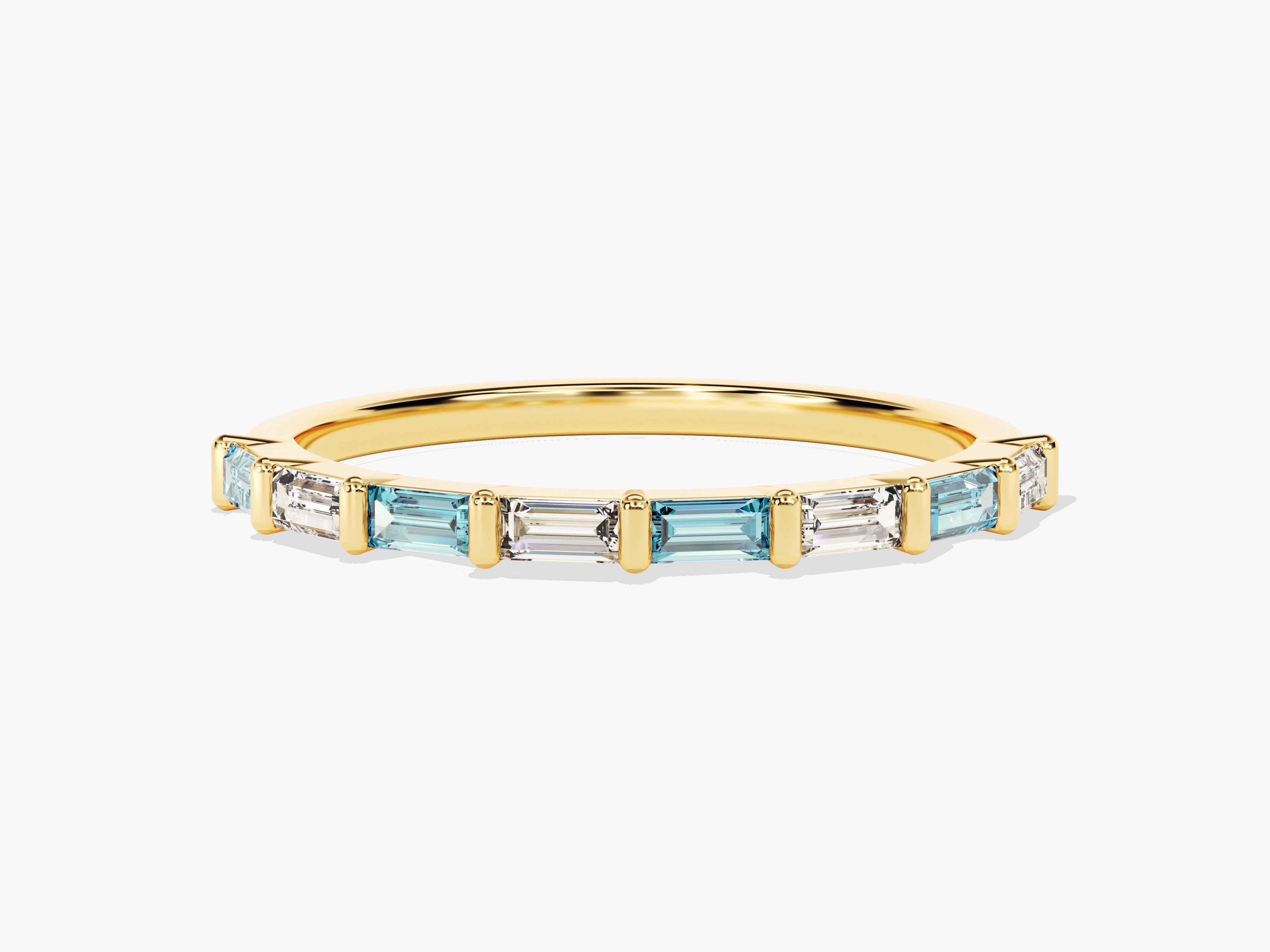 Bar Set Horizontal Baguette Aquamarine Ring in 14K Solid Gold