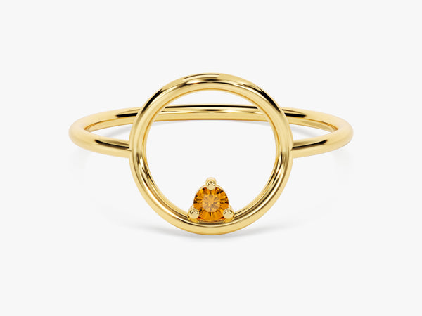 Open Circle Citrine Ring in 14K Solid Gold