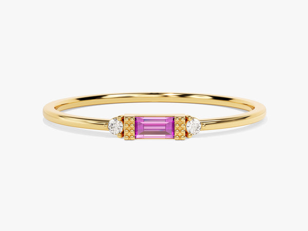 Baguette Cut Pink Tourmaline Ring in 14K Solid Gold