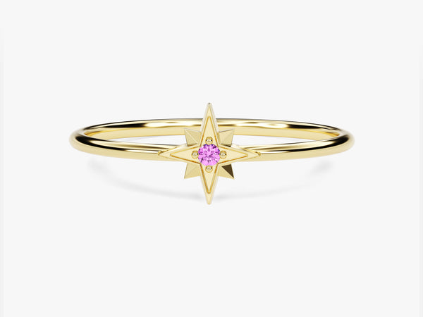 North Star Pink Tourmaline Ring in 14K Solid Gold