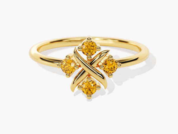 Dainty Cross Citrine Ring in 14K Solid Gold