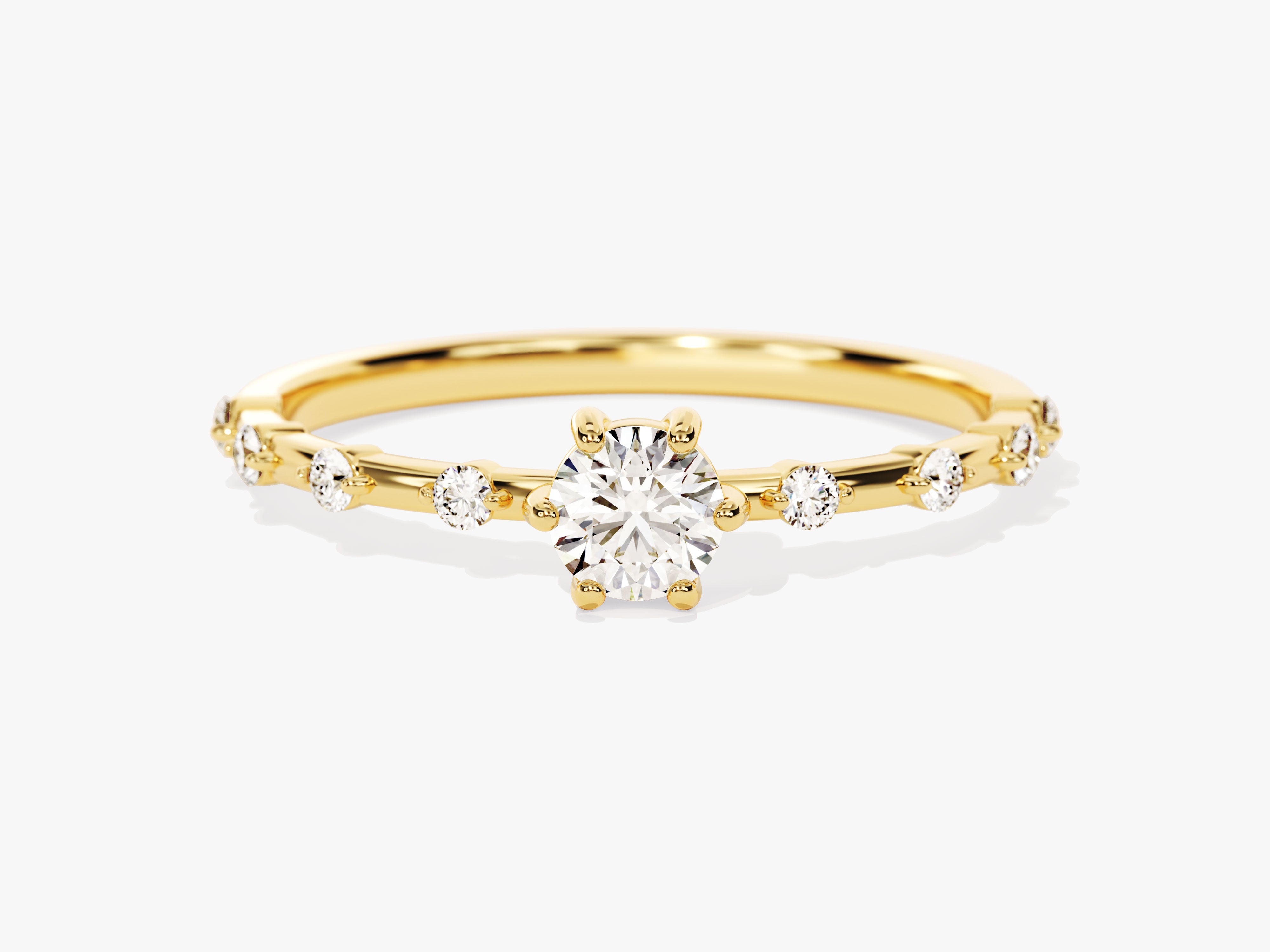 ◆STONEHENgE◆ Edge 14K Ring SA24A40T Round Side Stone Accent Diamond Ring in 14K Solid Gold