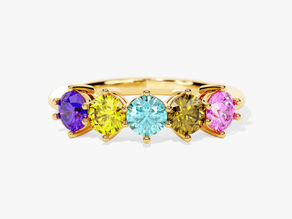 Round Cut Birthstone Mother's Ring in 14k Solid Gold
