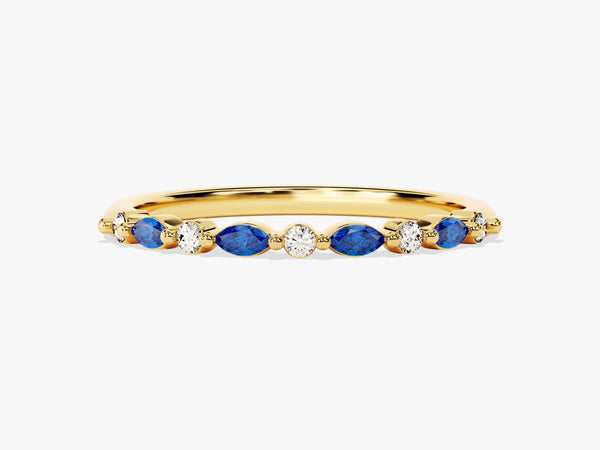 Marquise and Round Sapphire Ring in 14K Solid Gold