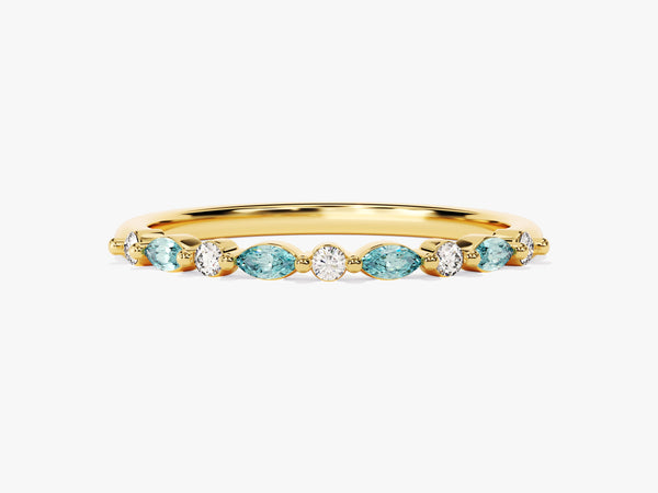 Mother's Marquise and Round Birthstone Ring in 14K Solid Gold