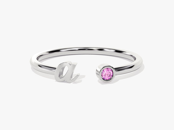 Initial Open Pink Tourmaline Ring in 14K Solid Gold