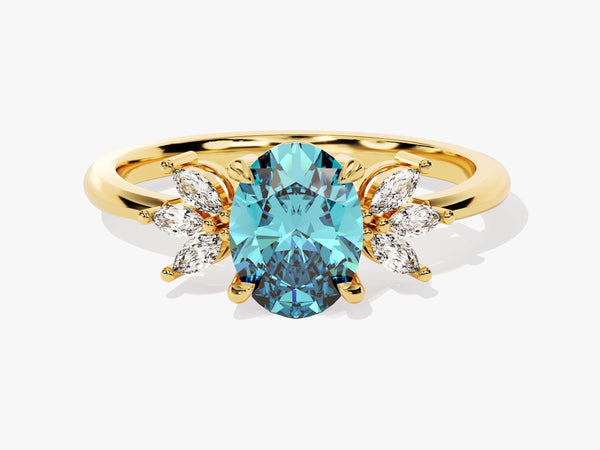 Oval Cluster Accent Blue Topaz Ring in 14K Solid Gold