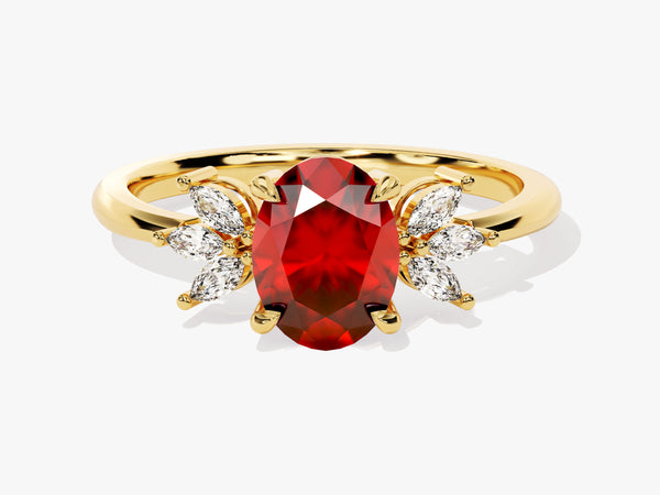 Oval Cluster Accent Ruby Ring in 14K Solid Gold