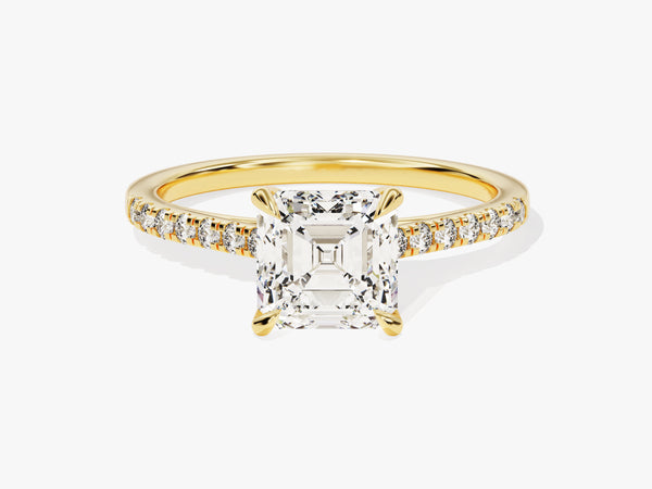 Asscher Cut Moissanite Engagement Ring with Pave Set Side Stones (1.50 CT)