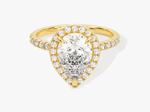 Pear Halo Moissanite Engagement Ring with Pave Set Side Stones (2.00 CT)