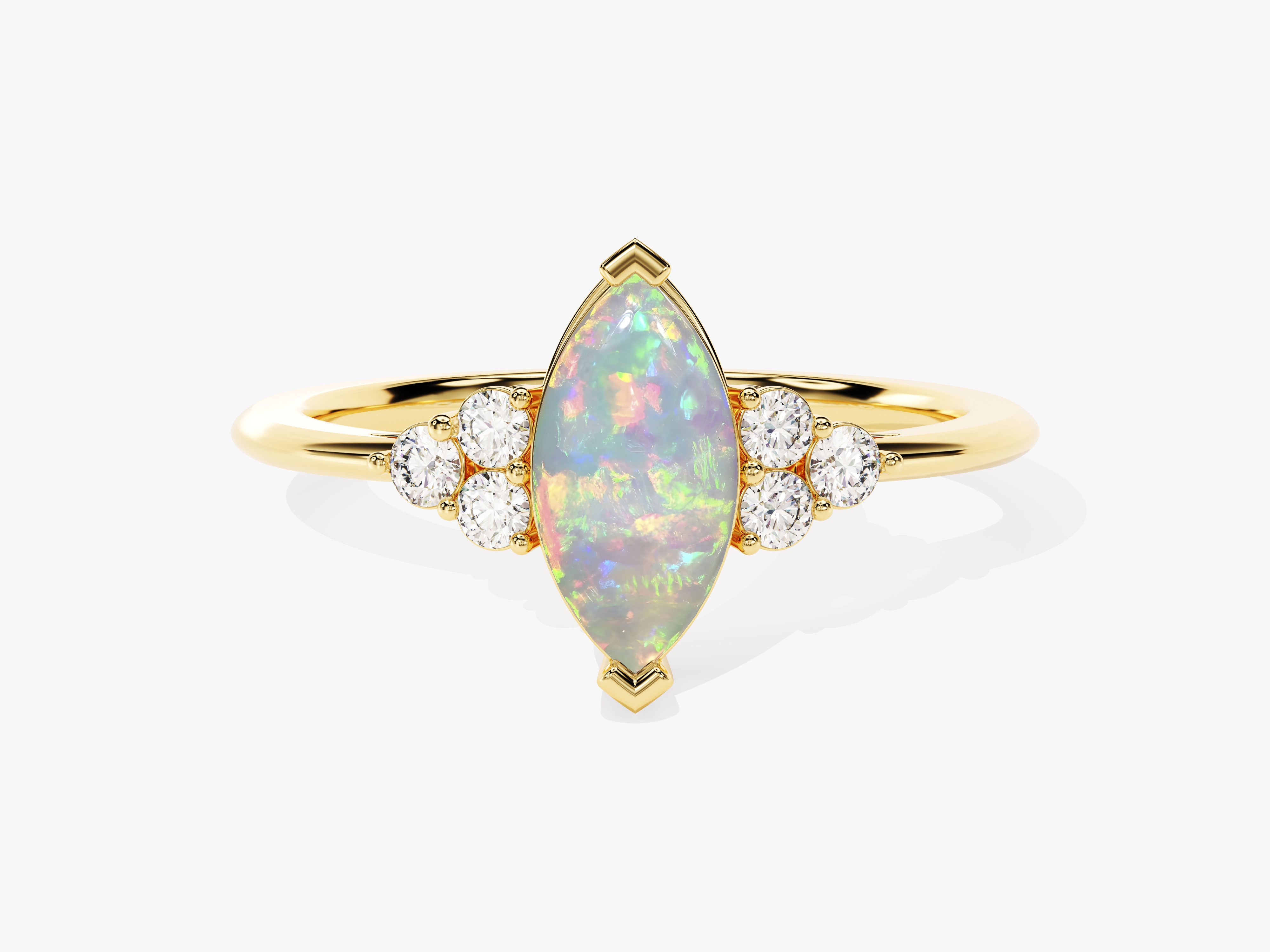 Eternate - Marquise Opal Engagement Ring with Moissanite Sidestones, 14K Gold / Yellow