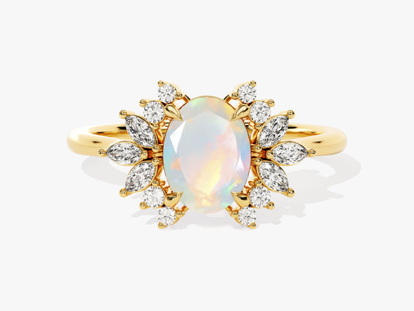 Oval Opal Engagement Ring with Moissanite Cluster