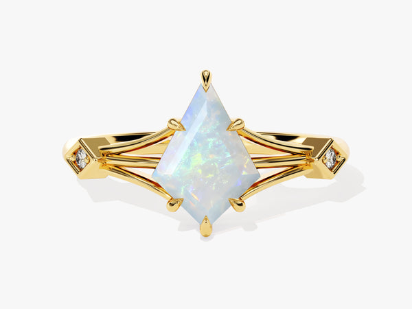 Kite Opal Split Shank Engagement Ring with Moissanite Sidestones