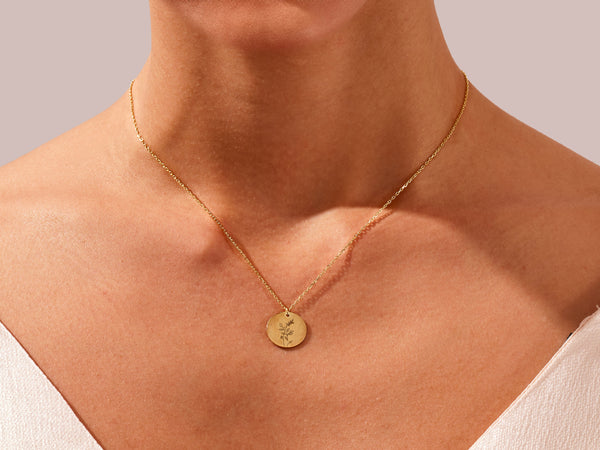 Birth Month Flower Necklace in 14k Solid Gold