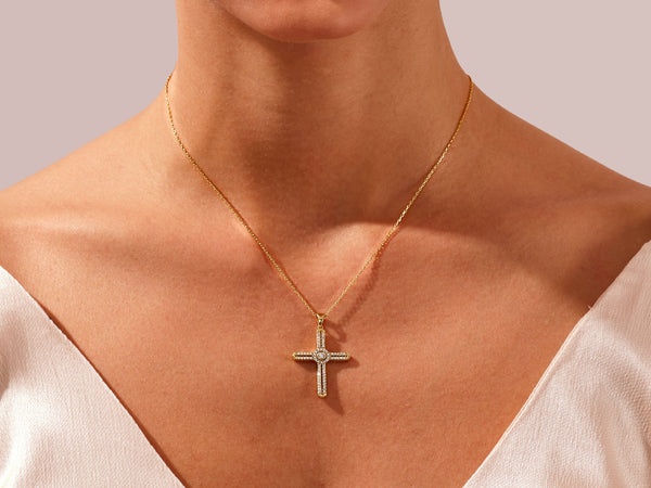 Milgrain Mother's Cross Necklace in 14k Solid Gold