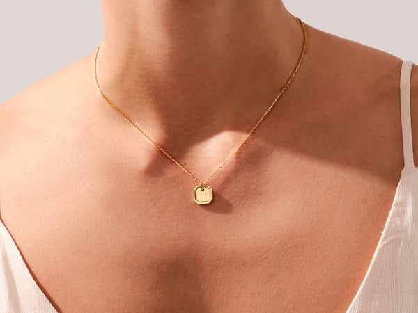 Octagon Tag Necklace in 14k Solid Gold