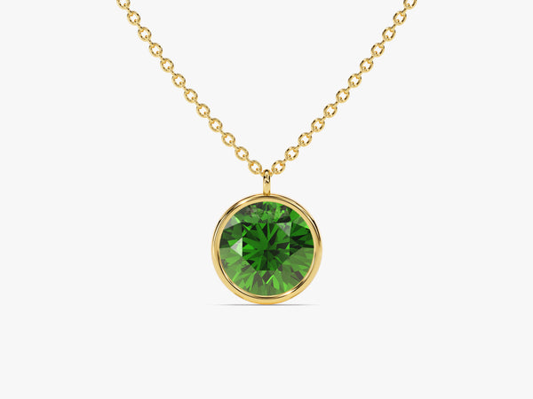 Mother's Bezel Set Round Birthstone Solitaire Necklace in 14k Solid Gold