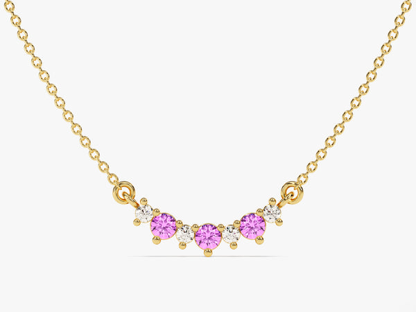 Pink Tourmaline Trio Prong Necklace in 14k Solid Gold