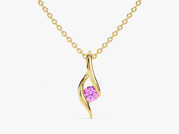 Single Stone Pink Tourmaline Pendant Necklace in 14k Solid Gold