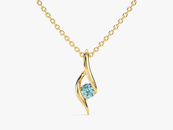 Single Stone Aquamarine Pendant Necklace in 14k Solid Gold