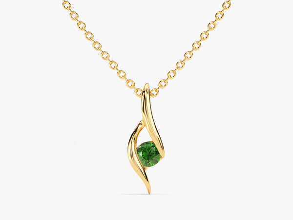 Single Stone Emerald Pendant Necklace in 14k Solid Gold