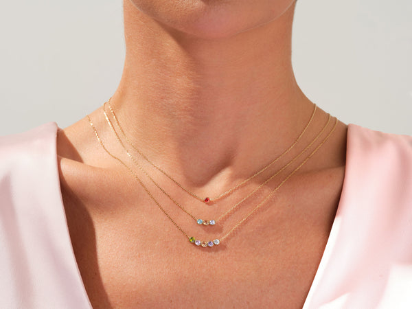 Grandma's Bezel Set Round Birthstone Necklace in 14k Solid Gold