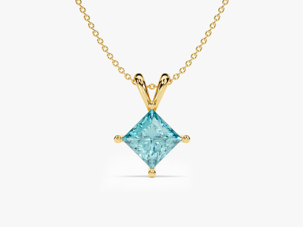 Double Bail Aquamarine Solitaire Pendant Necklace in 14k Solid Gold