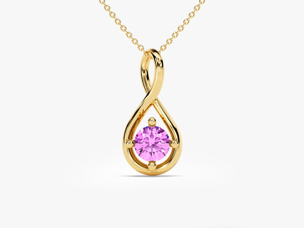 Infinity Solitaire Pink Tourmaline Necklace in 14k Solid Gold