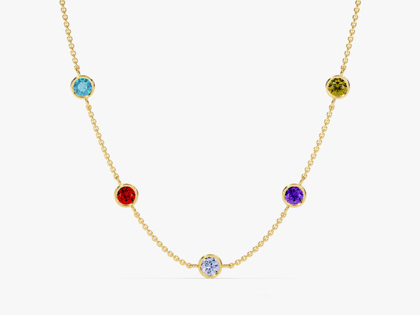 Bezel Set Birthstone Family Necklace in 14k Solid Gold