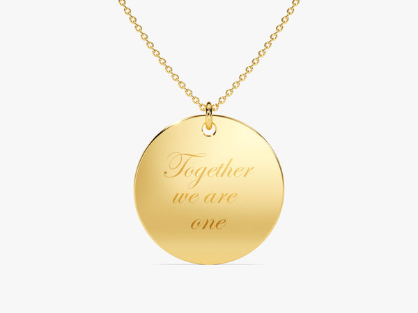 Large Coin Mother's Name Necklace in 14k Solid Gold