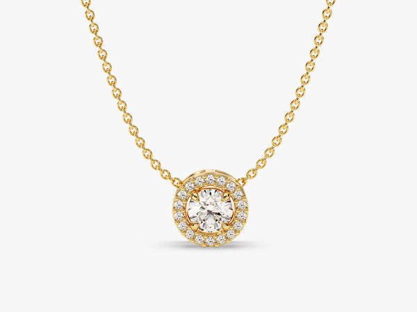 Halo Diamond Necklace in 14k Solid Gold