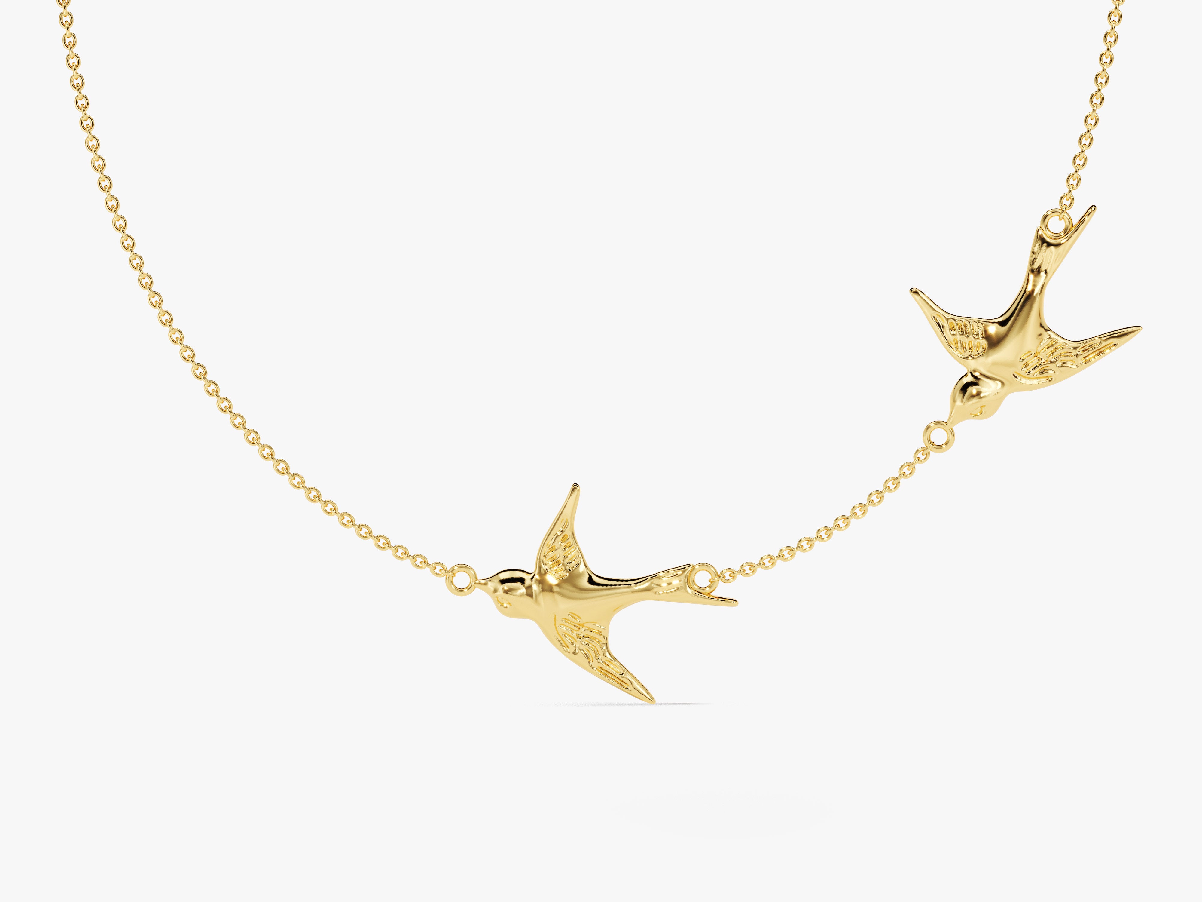 Double Swallow Necklace in 14k Solid Gold