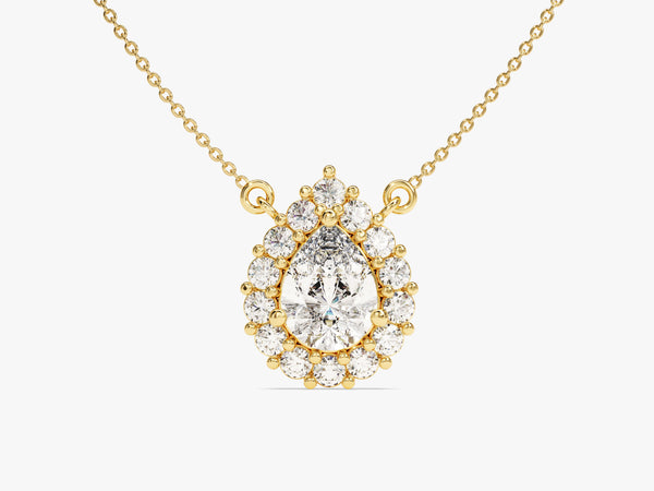 Pear Halo Diamond Necklace in 14k Solid Gold