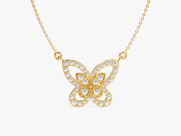 Double Butterfly Necklace in 14k Solid Gold