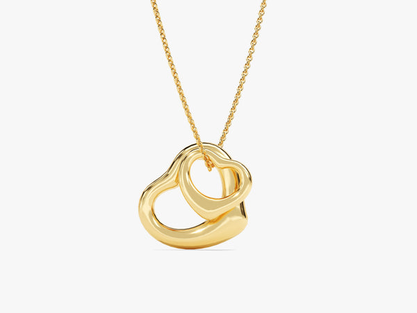 Double Heart Mother's Necklace in 14k Solid Gold